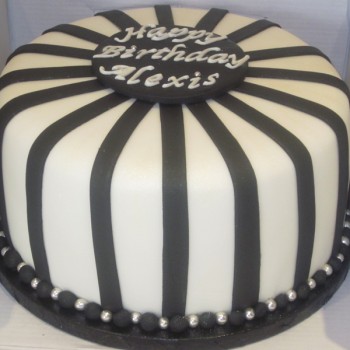 One Tier Black & White Striped Cake